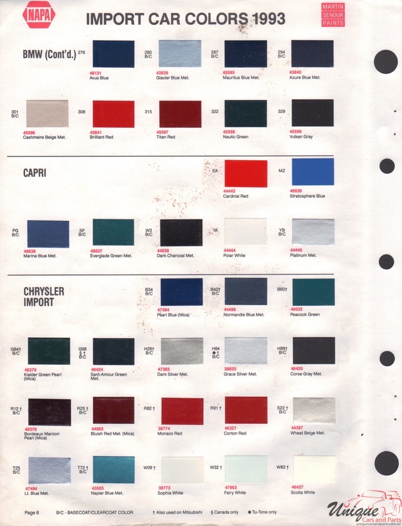 1993 Ford Capri Paint Charts Sherwin-Williams 1